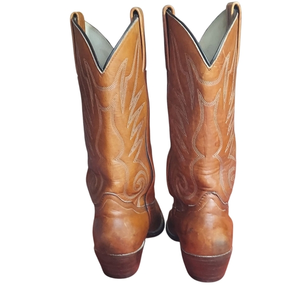 Frye Vintage 1980s Tan Brown Embroidered Pointed Toe Western Boots - Picture 5 of 13